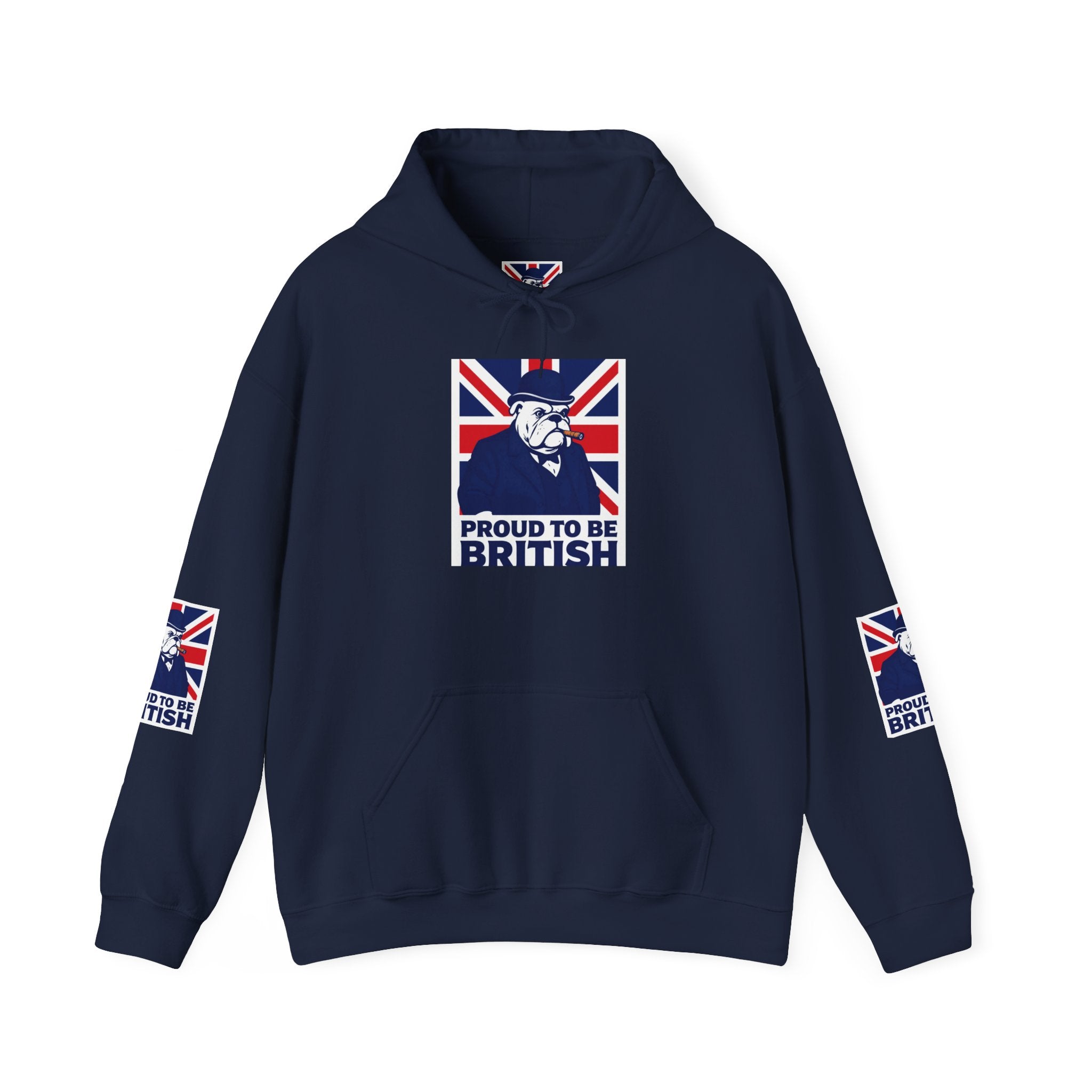 Proud to Be British Hoodie — Union Jack Bulldog Graphic Hooded Sweatshirt