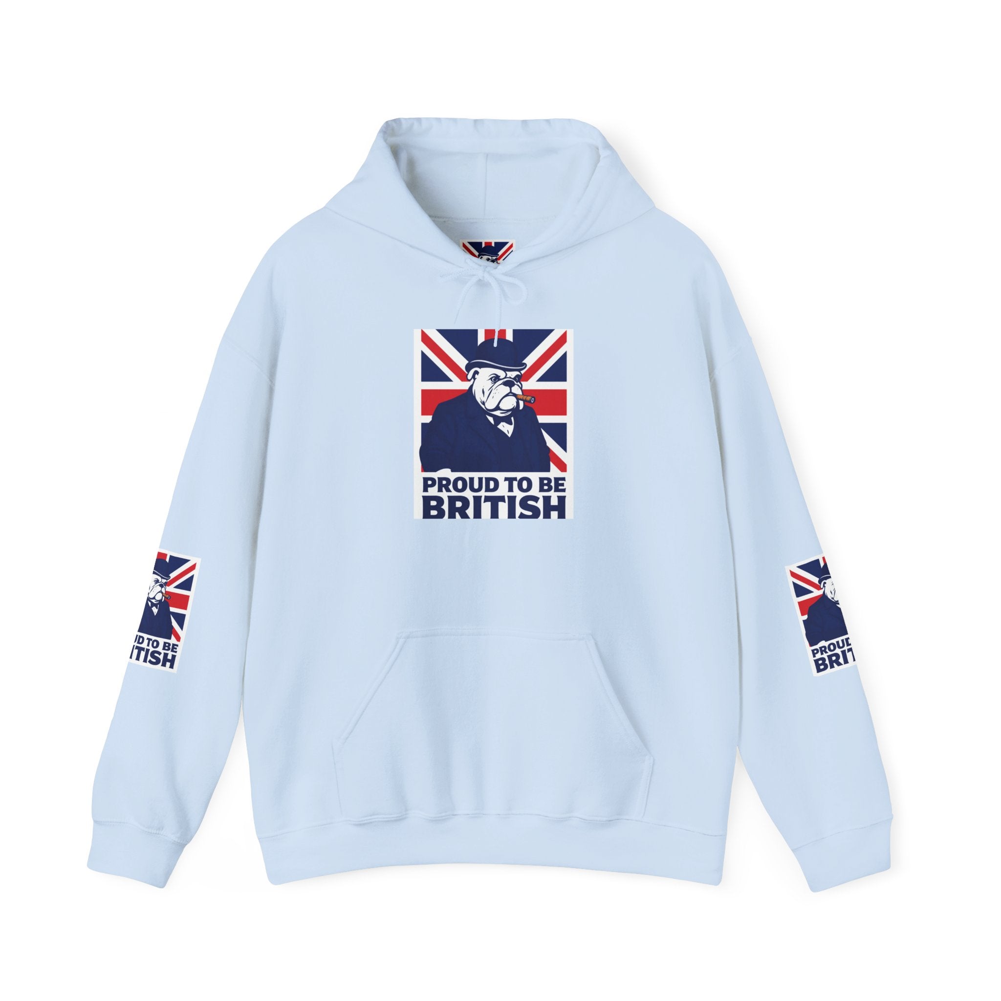Proud to Be British Hoodie — Union Jack Bulldog Graphic Hooded Sweatshirt