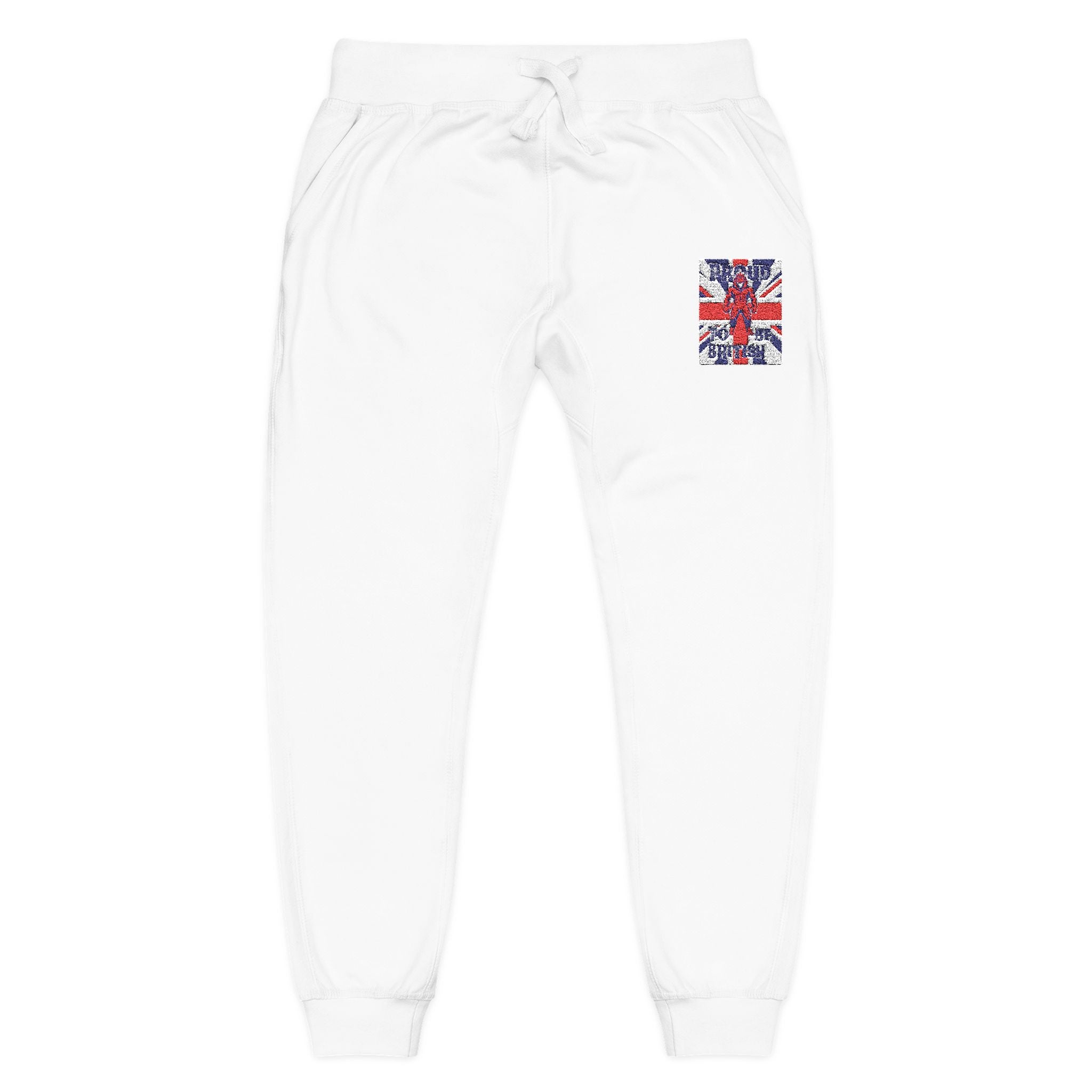 Union Jack Embroidered Sweatpants — British Flag Fleece Joggers
