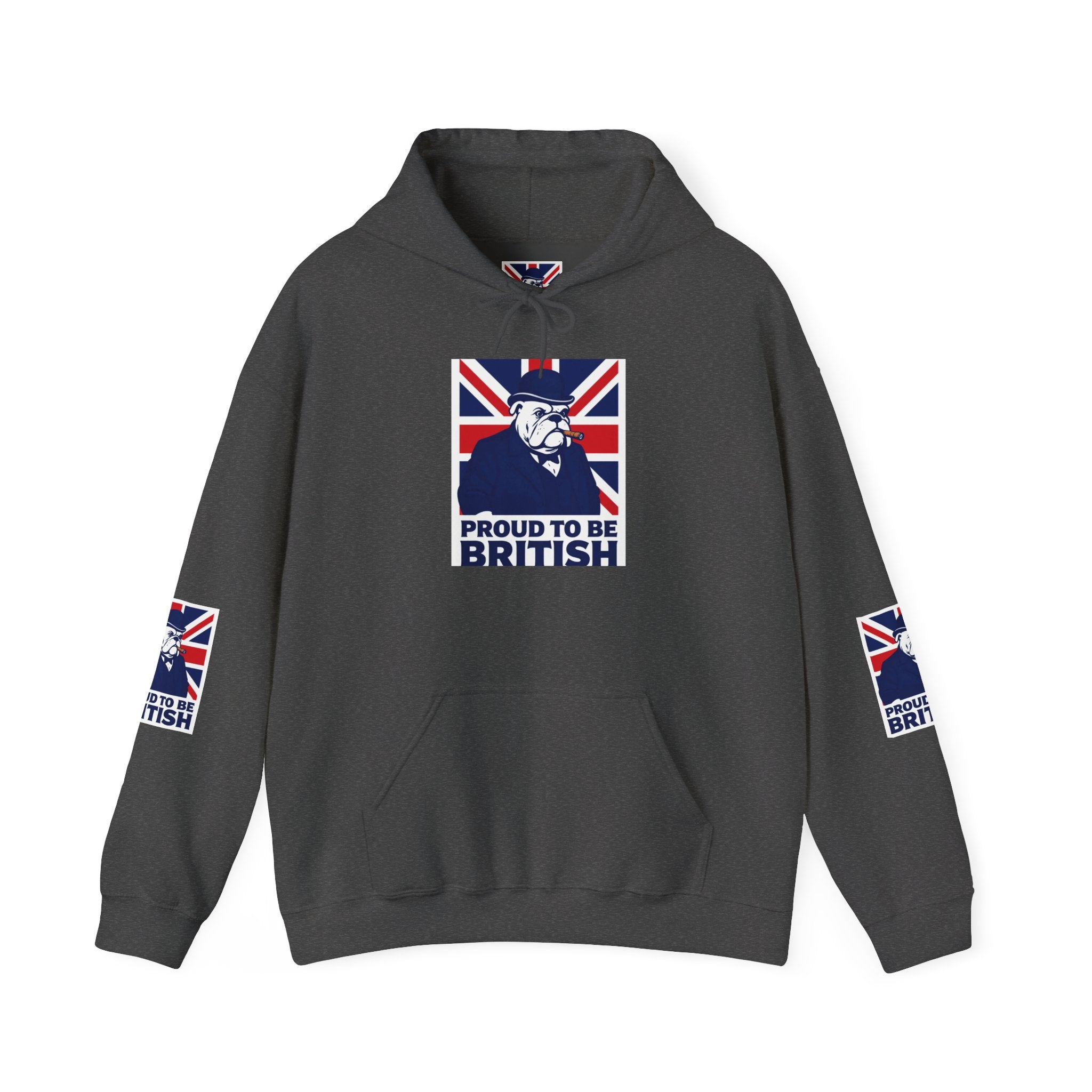 Proud to Be British Hoodie — Union Jack Bulldog Graphic Hooded Sweatshirt