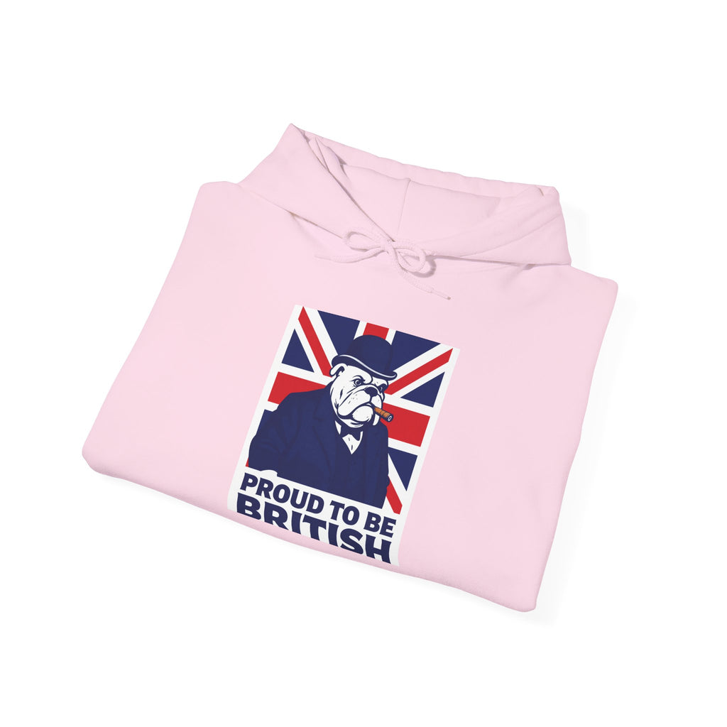 Proud to Be British Hoodie — Union Jack Bulldog Graphic Hooded Sweatshirt