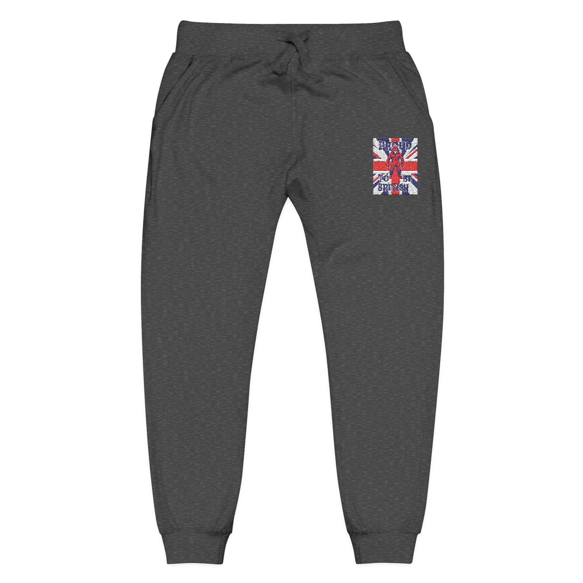 Union Jack Embroidered Sweatpants — British Flag Fleece Joggers