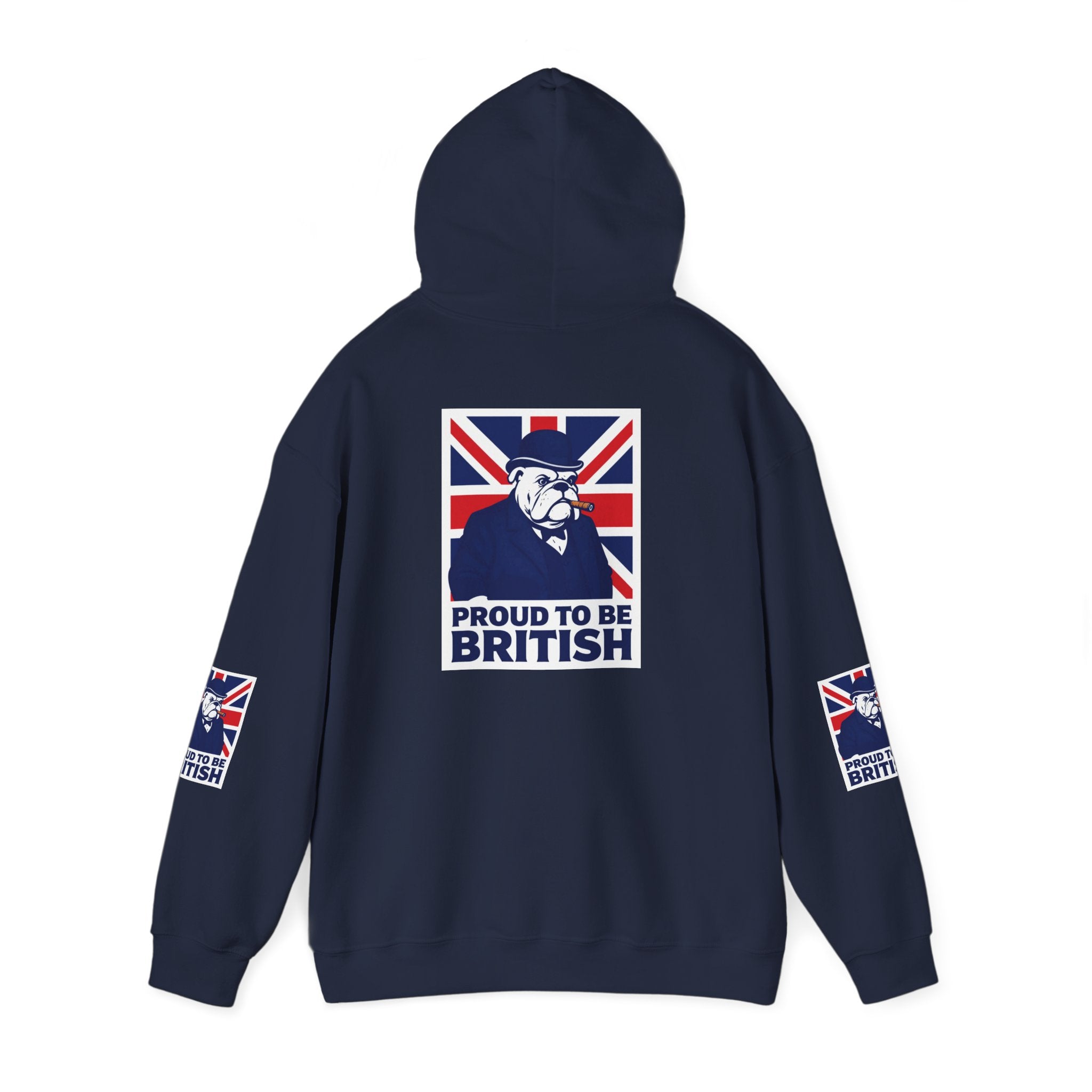 Proud to Be British Hoodie — Union Jack Bulldog Graphic Hooded Sweatshirt