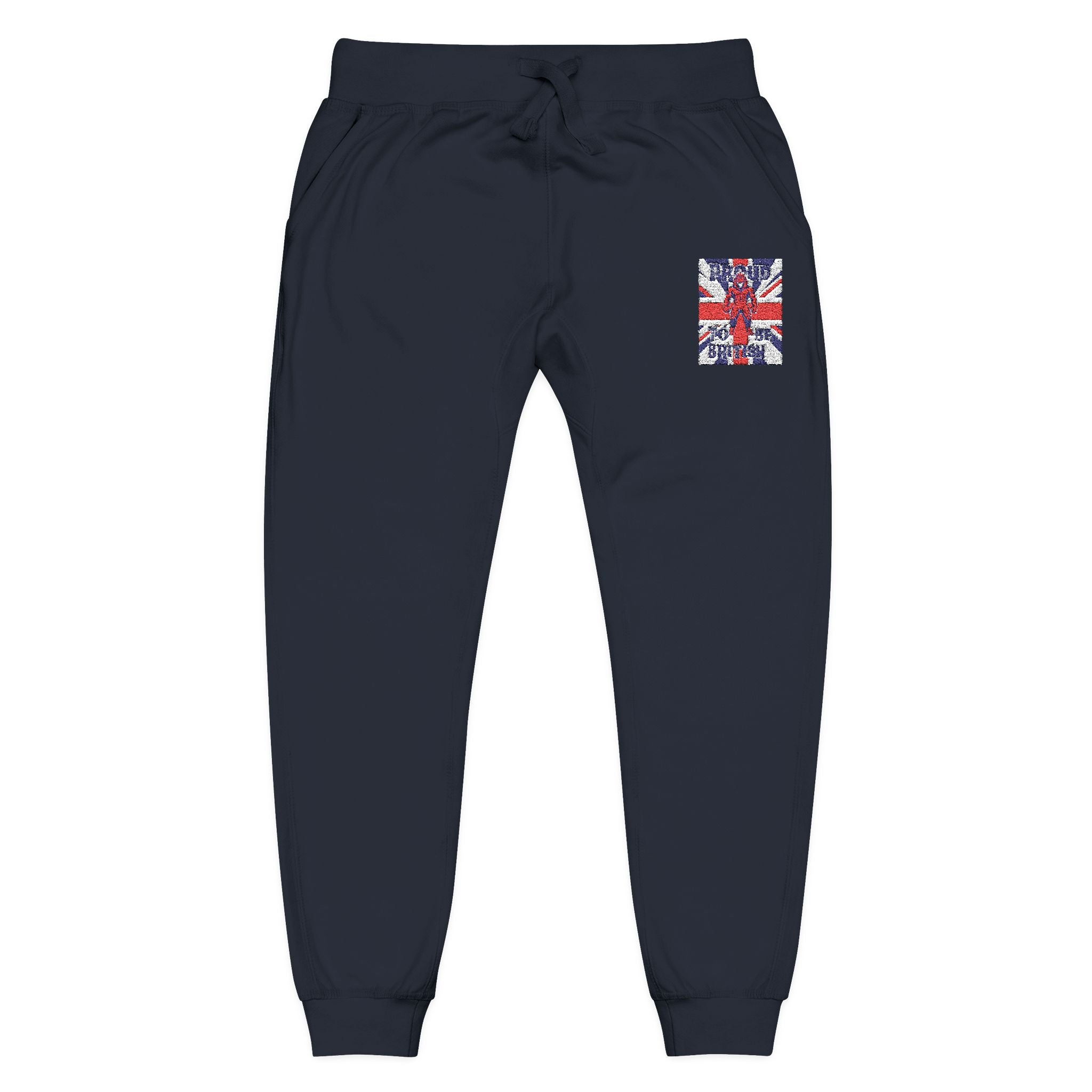 Union Jack Embroidered Sweatpants — British Flag Fleece Joggers