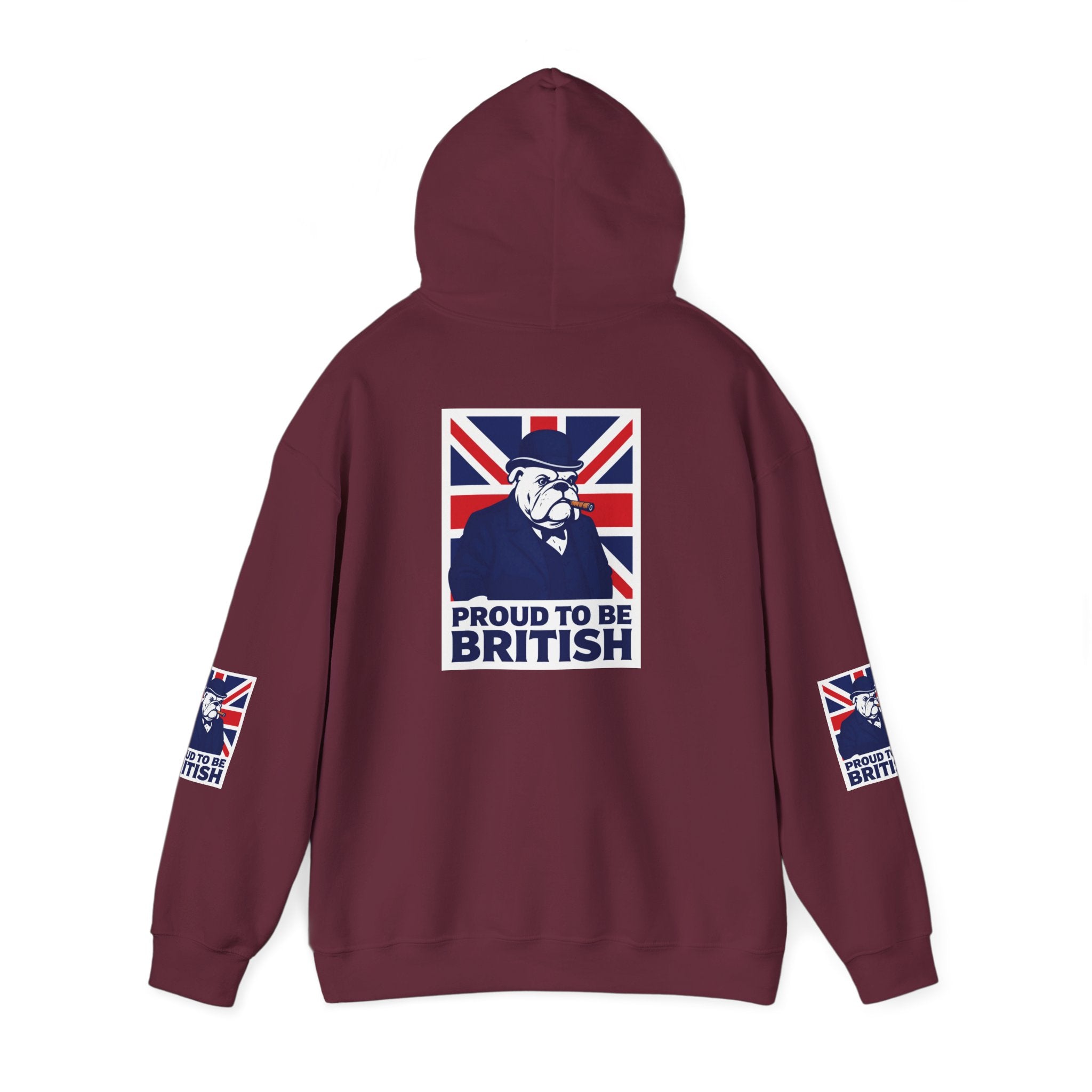 Proud to Be British Hoodie — Union Jack Bulldog Graphic Hooded Sweatshirt