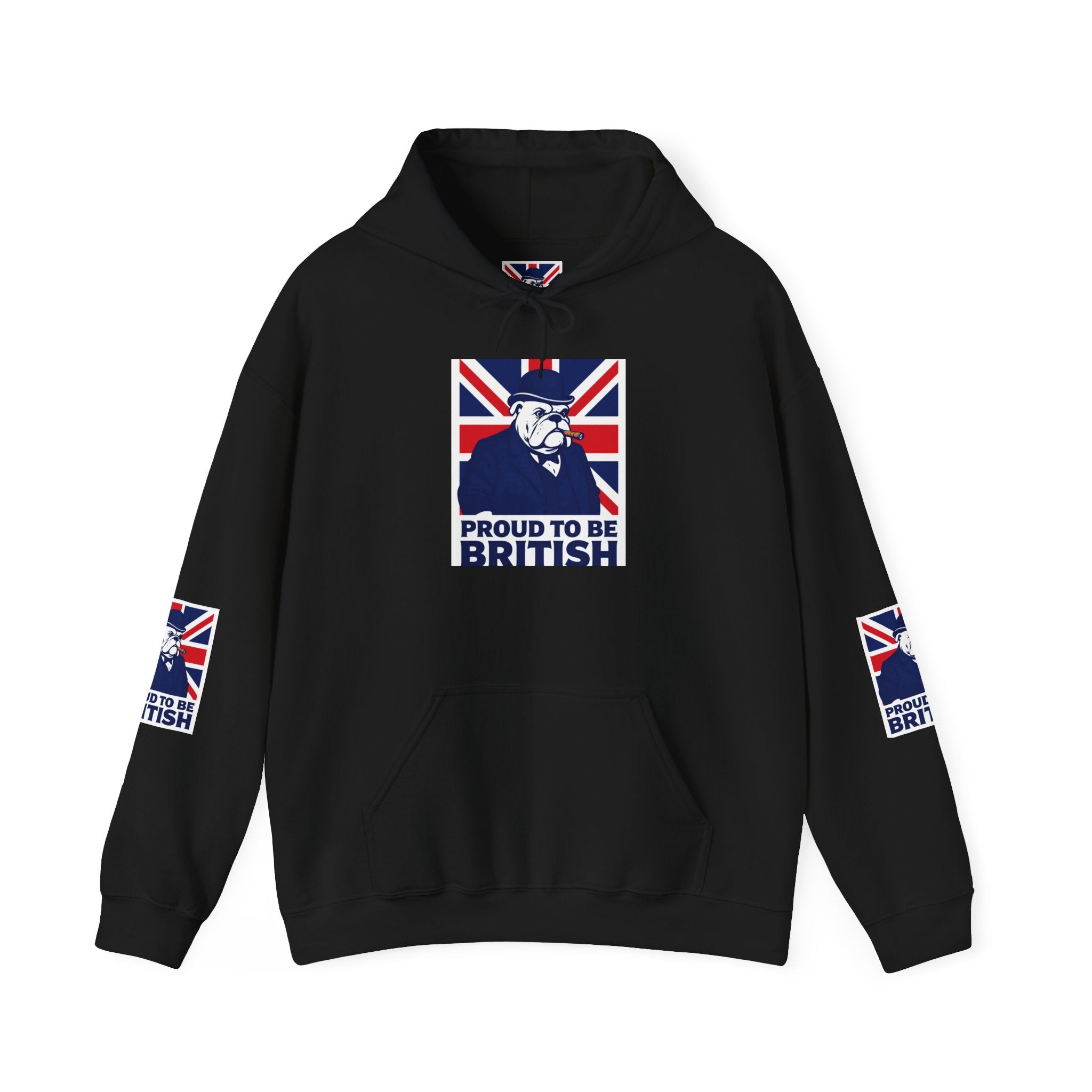 Proud to Be British Hoodie — Union Jack Bulldog Graphic Hooded Sweatshirt