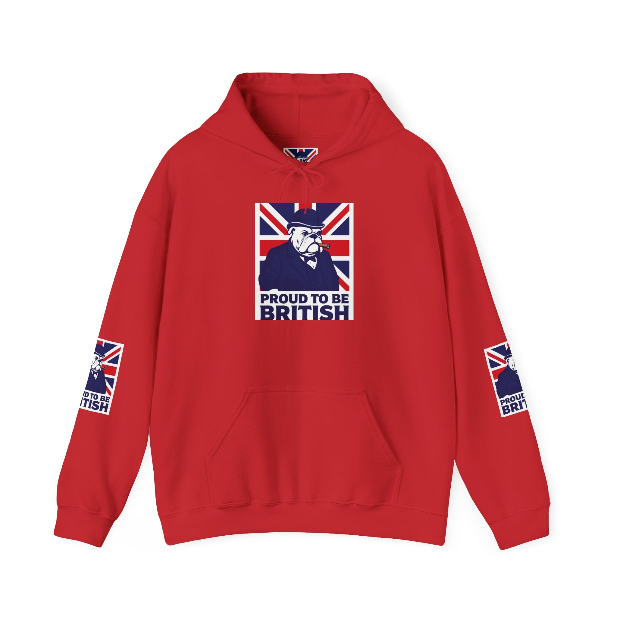 Proud to Be British Hoodie — Union Jack Bulldog Graphic Hooded Sweatshirt