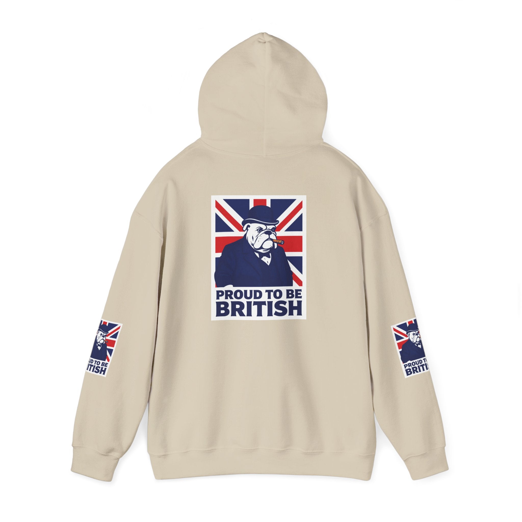 Proud to Be British Hoodie — Union Jack Bulldog Graphic Hooded Sweatshirt
