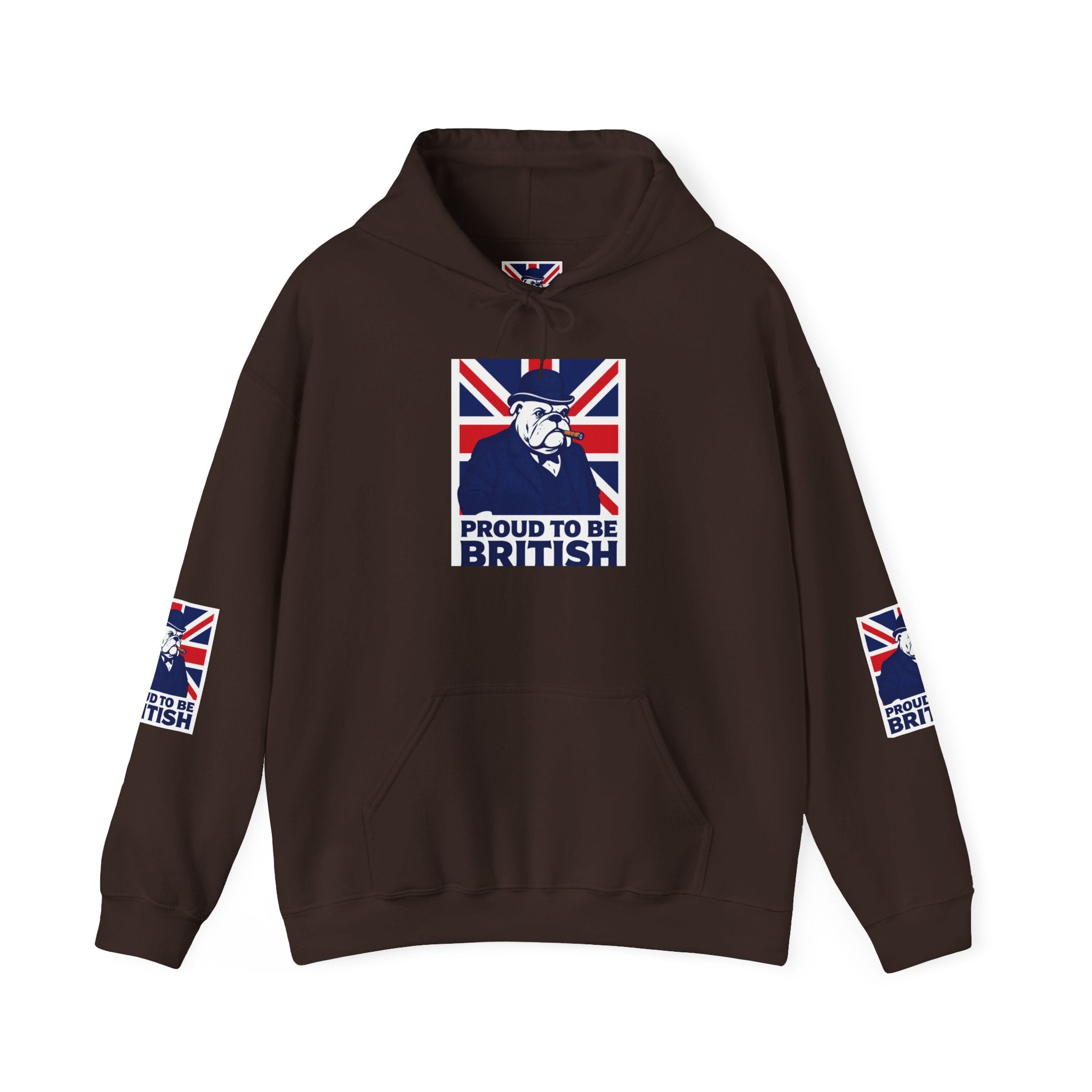 Proud to Be British Hoodie — Union Jack Bulldog Graphic Hooded Sweatshirt