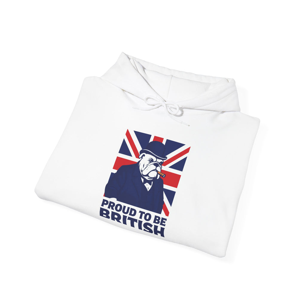 Proud to Be British Hoodie — Union Jack Bulldog Graphic Hooded Sweatshirt
