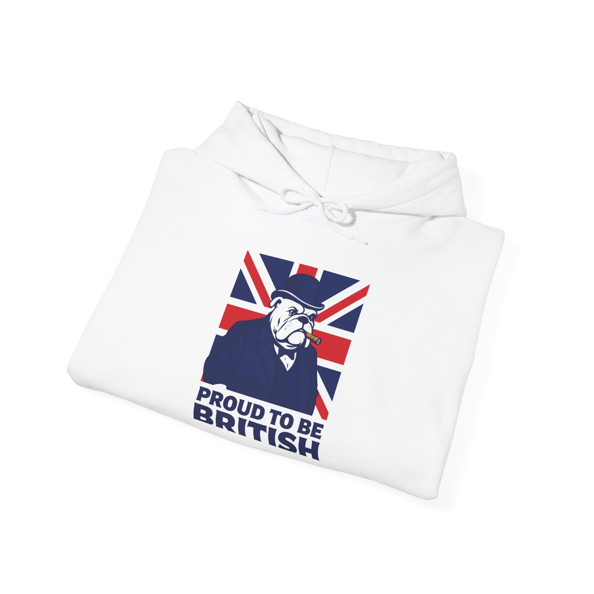 Proud to Be British Hoodie — Union Jack Bulldog Graphic Hooded Sweatshirt