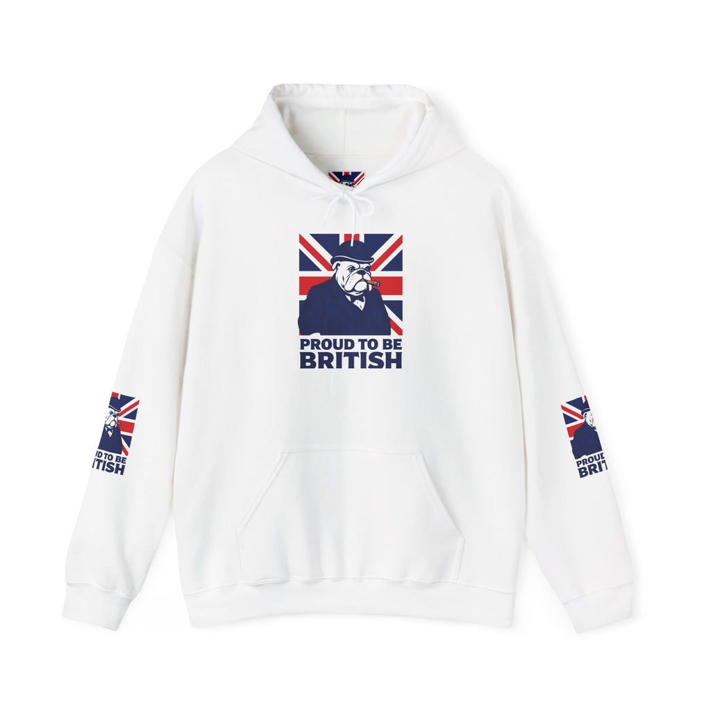 Proud to Be British Hoodie — Union Jack Bulldog Graphic Hooded Sweatshirt