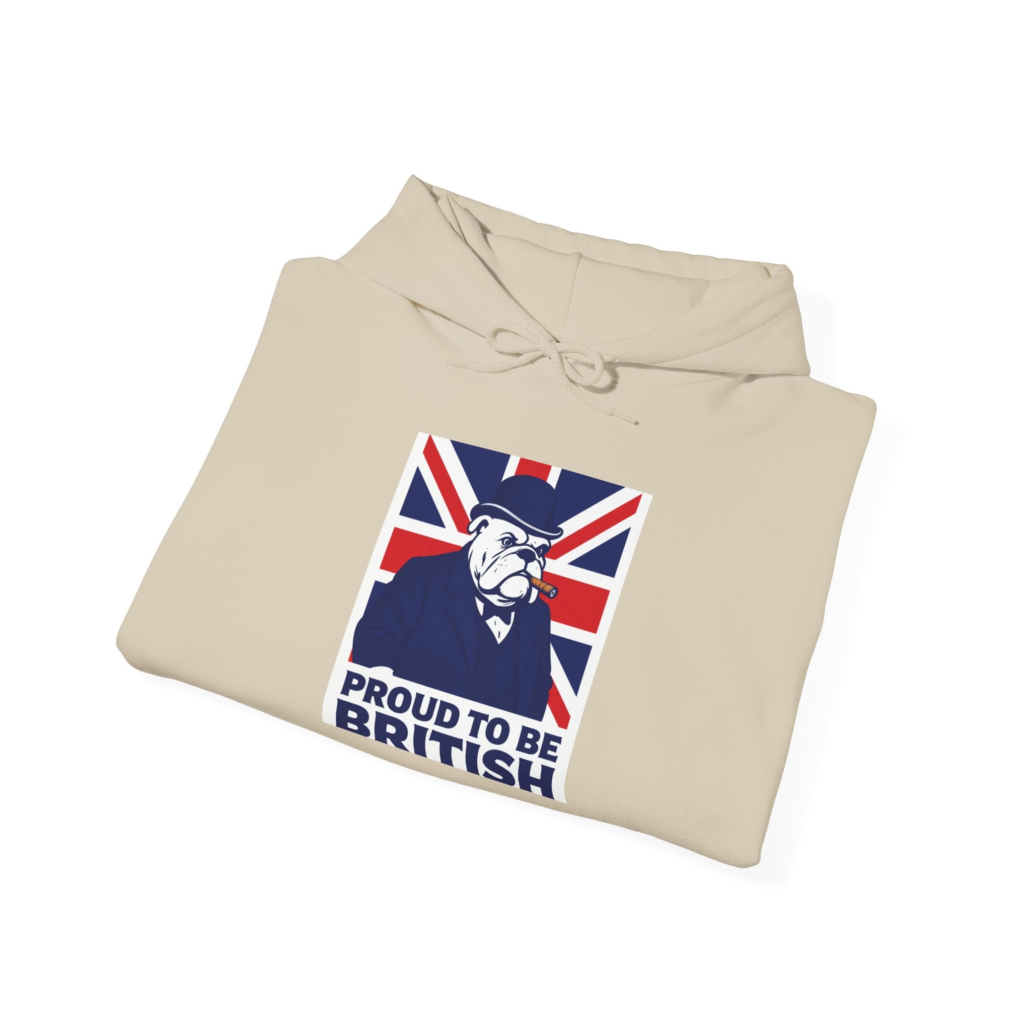 Proud to Be British Hoodie — Union Jack Bulldog Graphic Hooded Sweatshirt