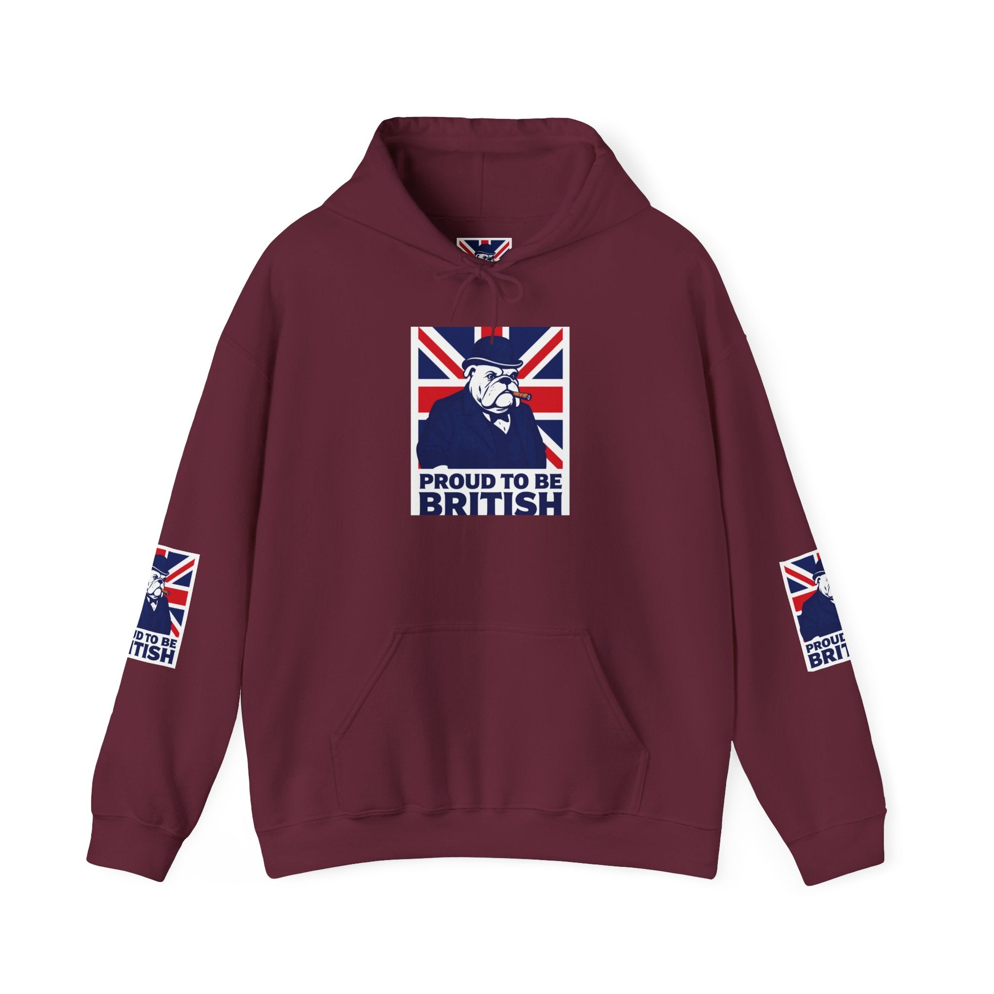 Proud to Be British Hoodie — Union Jack Bulldog Graphic Hooded Sweatshirt