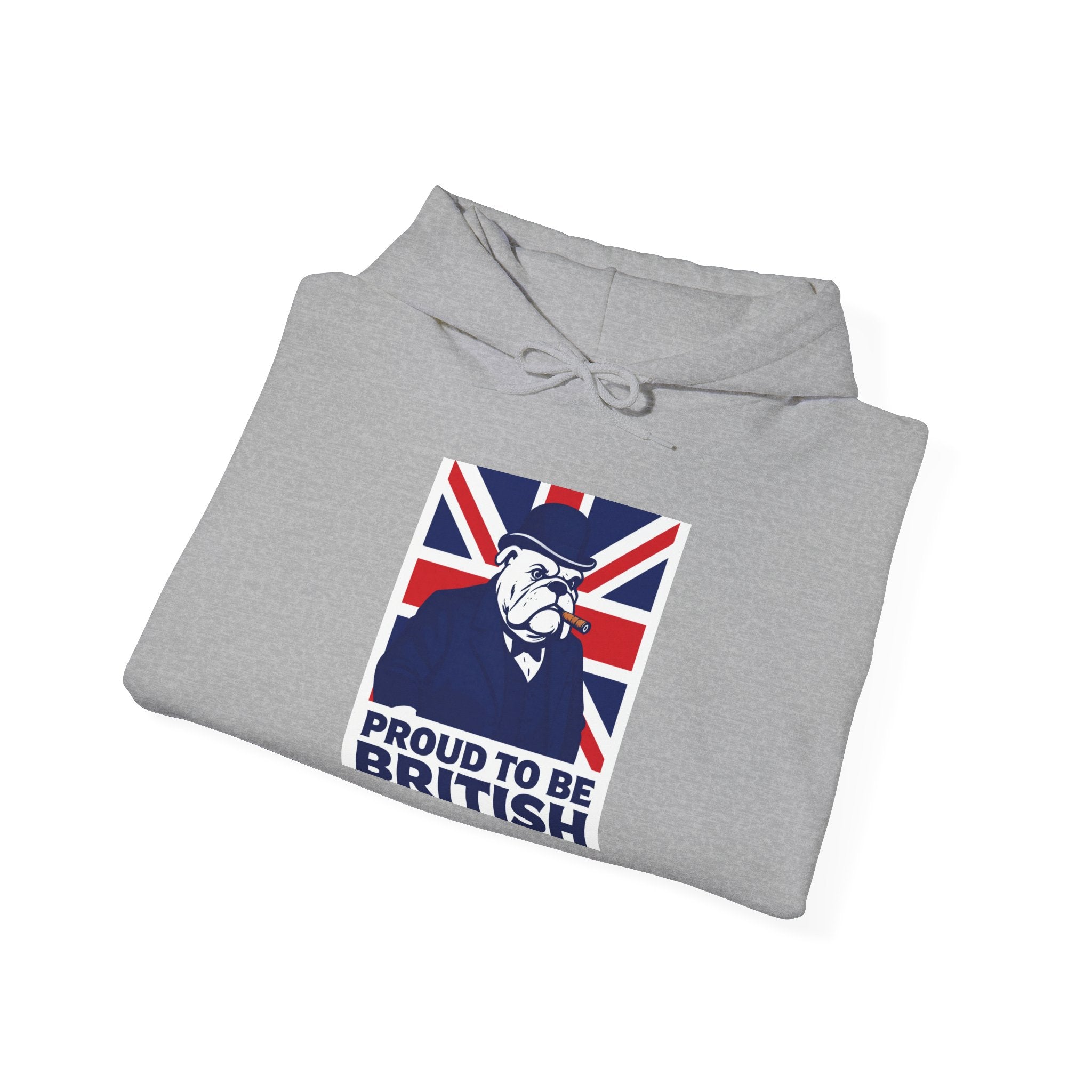 Proud to Be British Hoodie — Union Jack Bulldog Graphic Hooded Sweatshirt