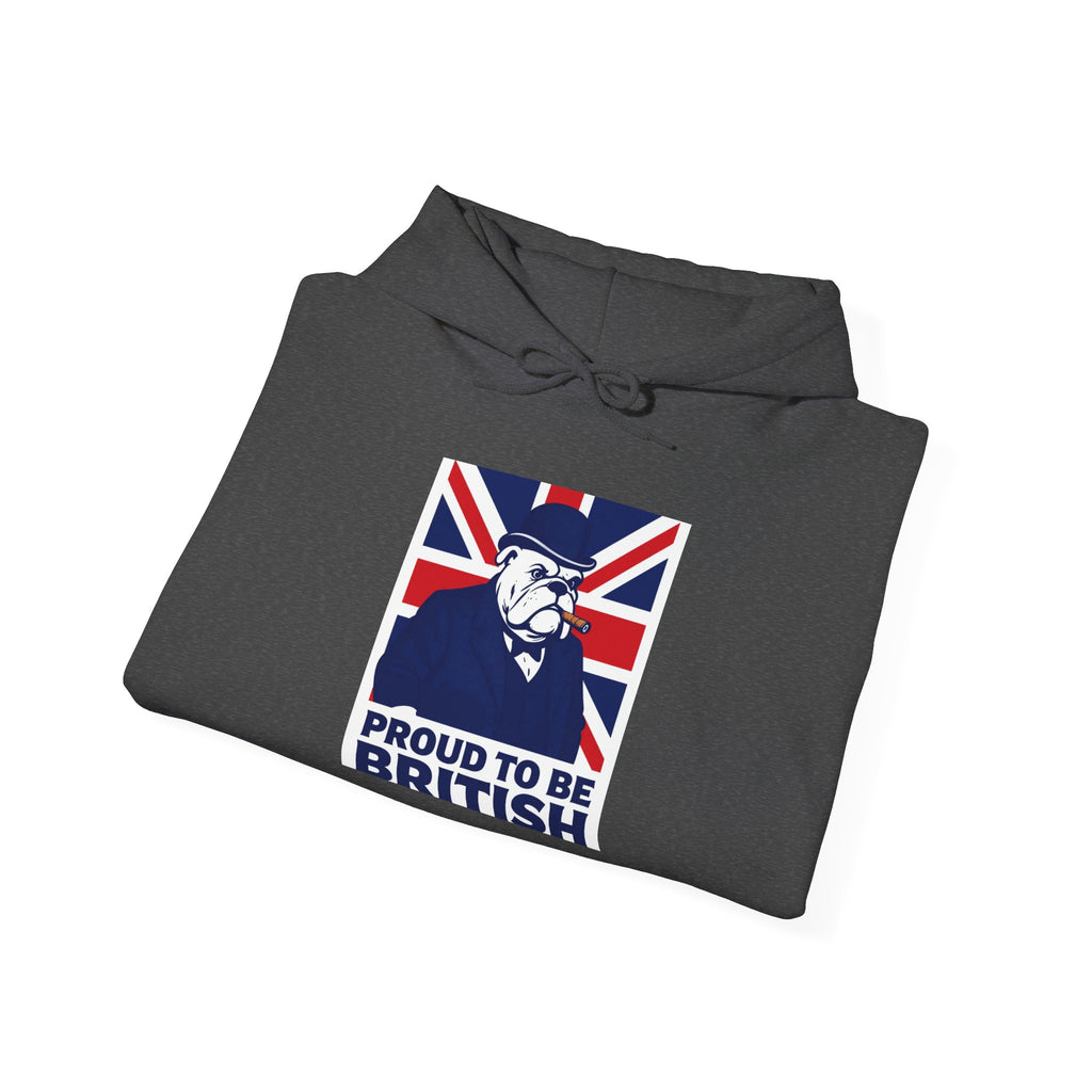 Proud to Be British Hoodie — Union Jack Bulldog Graphic Hooded Sweatshirt