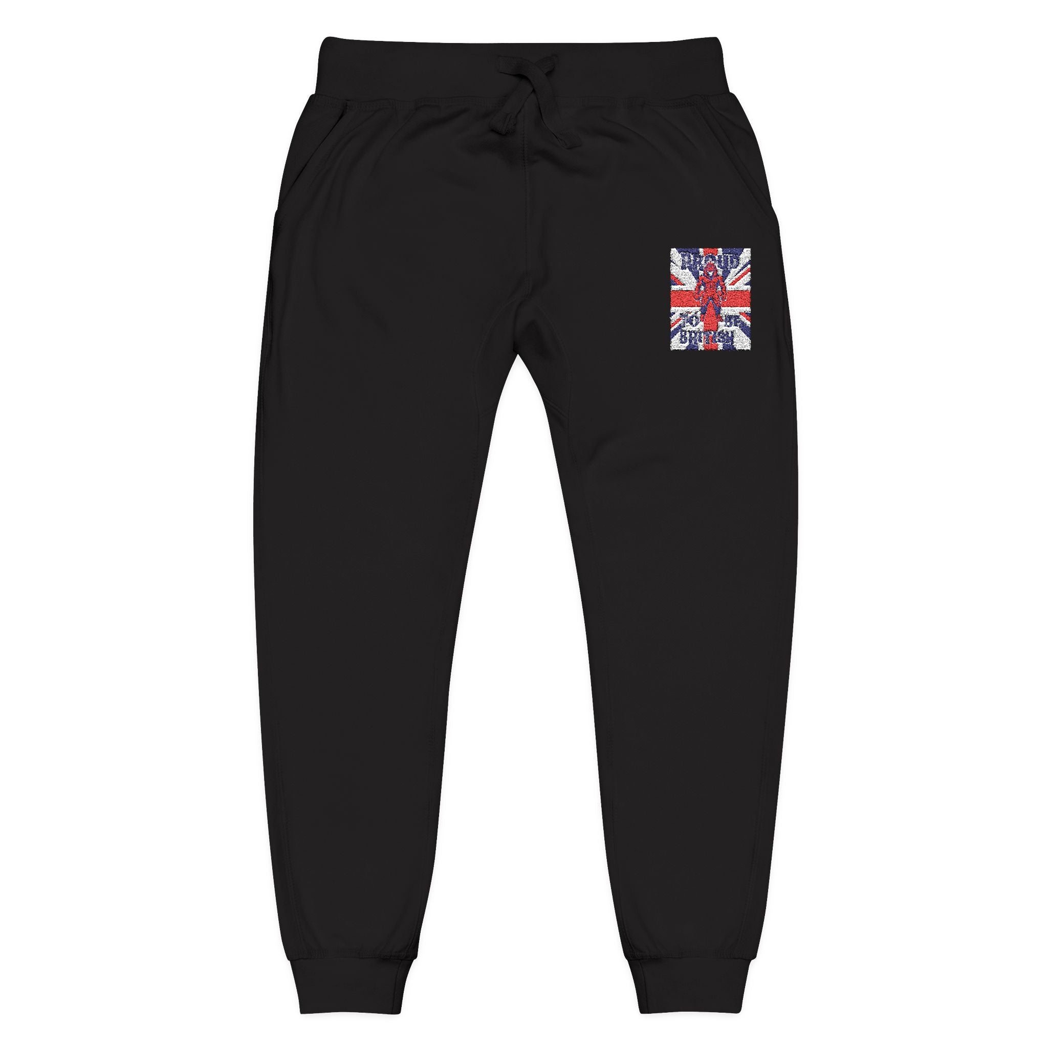 Union Jack Embroidered Sweatpants — British Flag Fleece Joggers