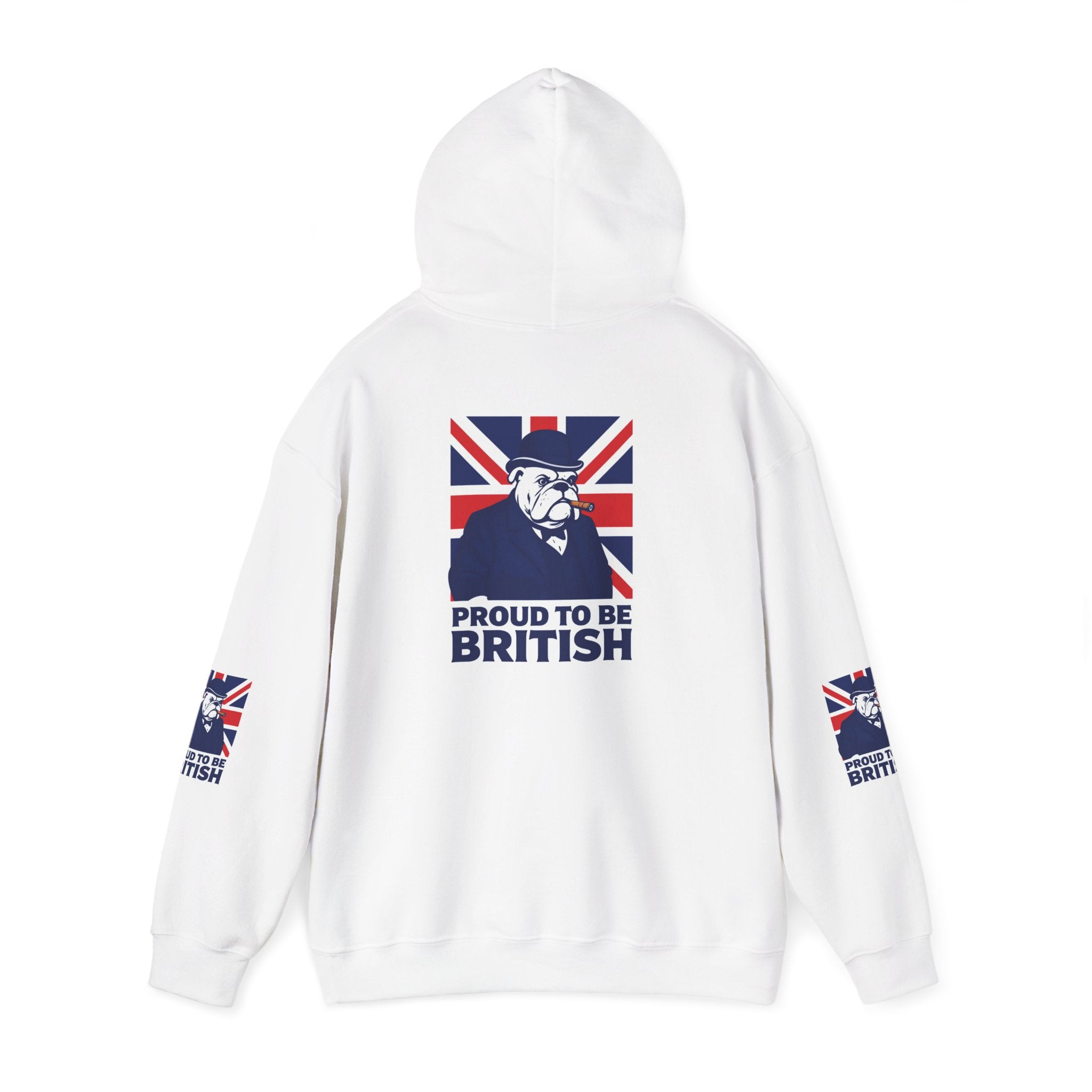 Proud to Be British Hoodie — Union Jack Bulldog Graphic Hooded Sweatshirt