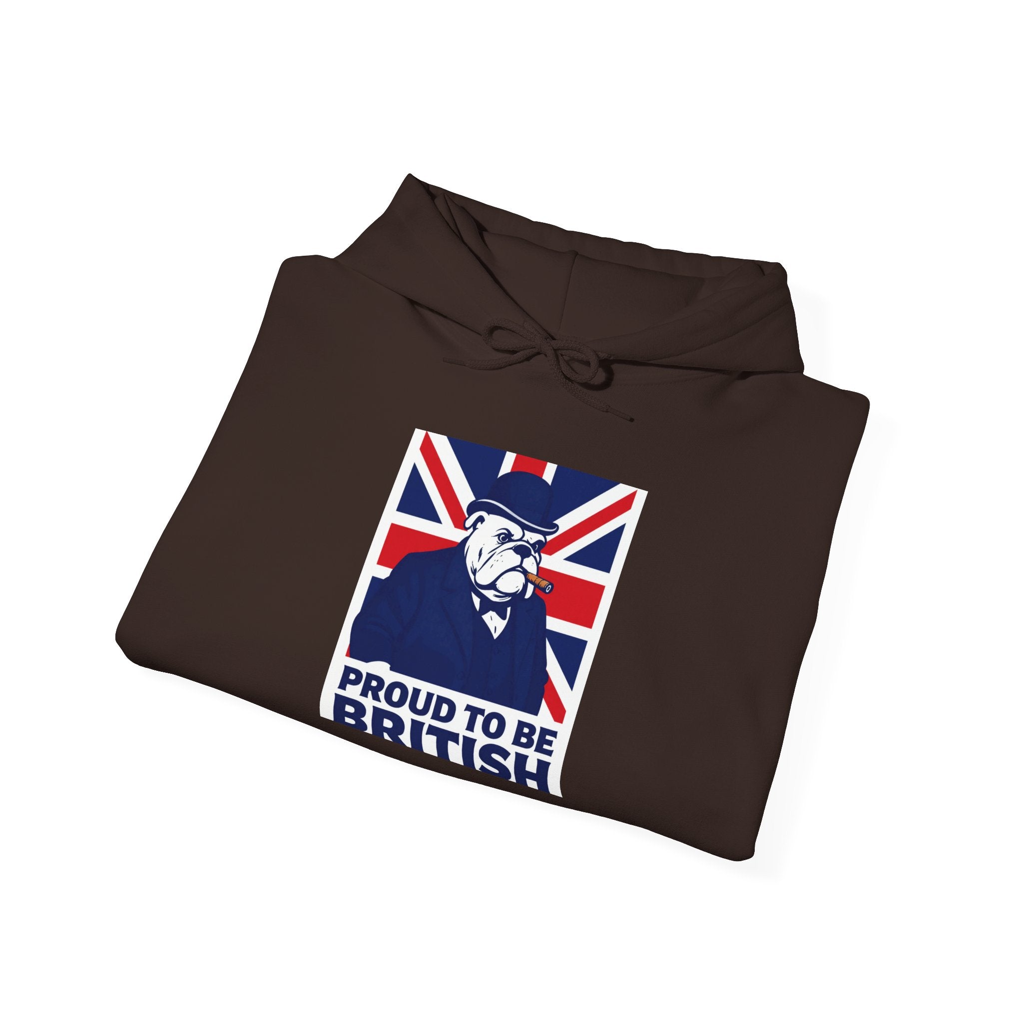 Proud to Be British Hoodie — Union Jack Bulldog Graphic Hooded Sweatshirt