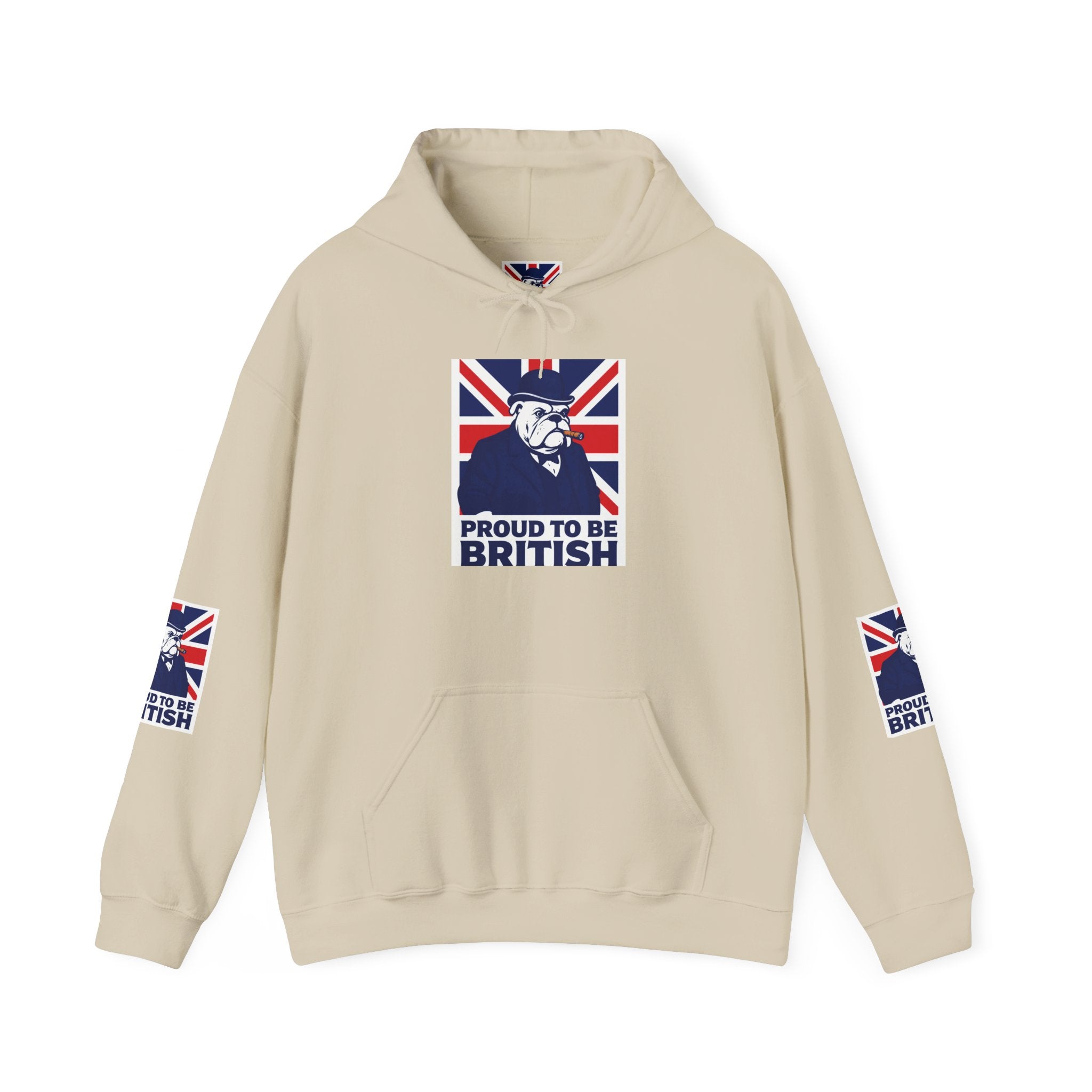 Proud to Be British Hoodie — Union Jack Bulldog Graphic Hooded Sweatshirt