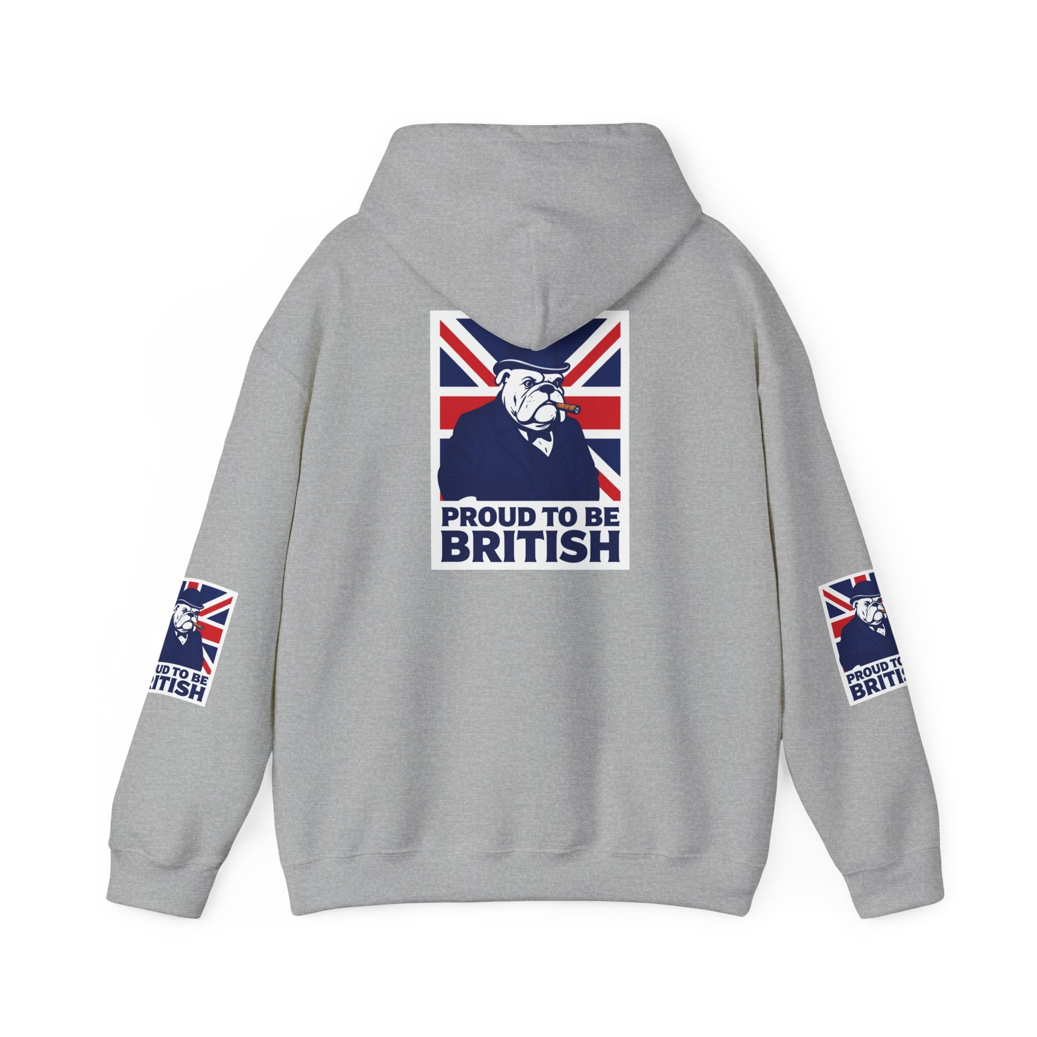 Proud to Be British Hoodie — Union Jack Bulldog Graphic Hooded Sweatshirt