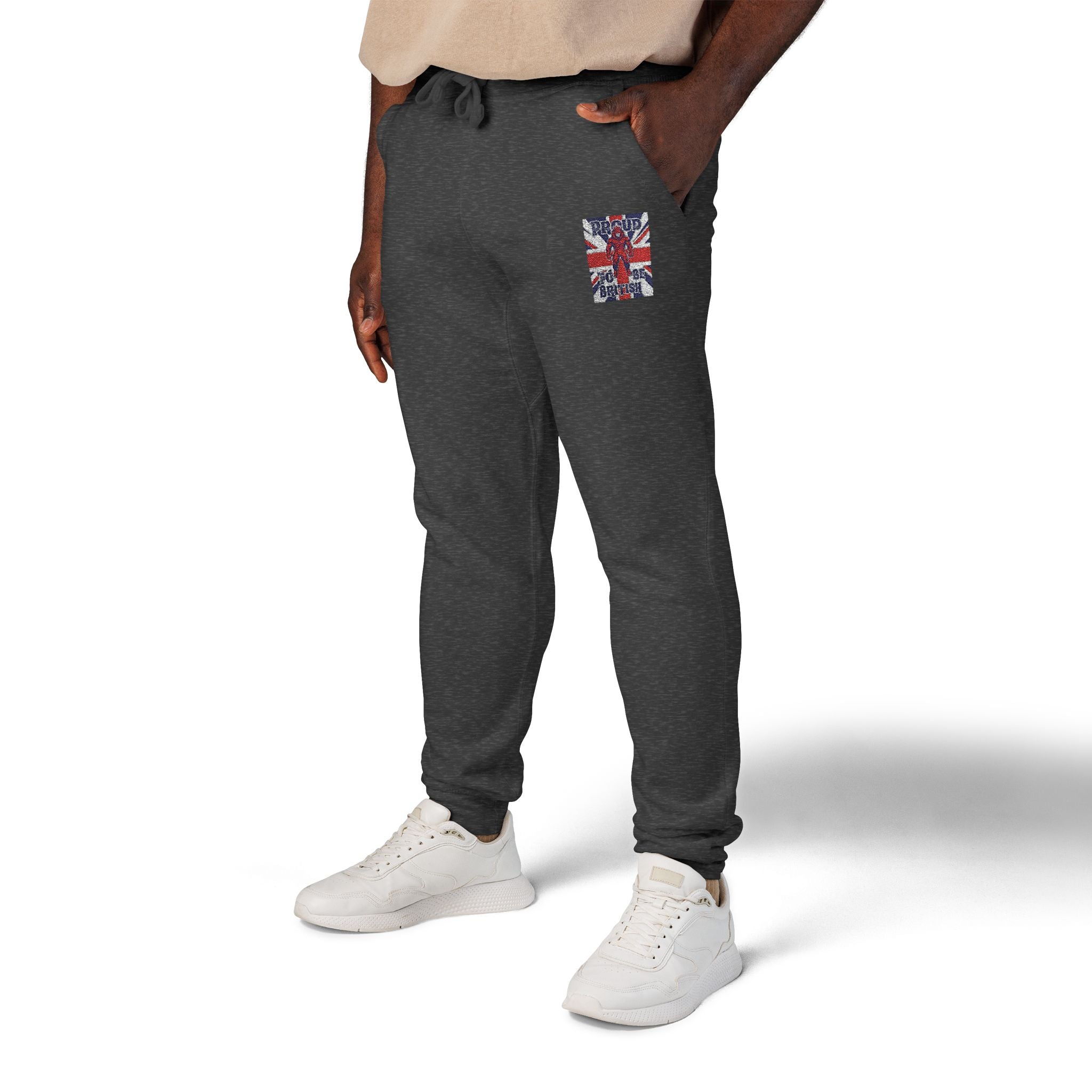 Union Jack Embroidered Sweatpants — British Flag Fleece Joggers