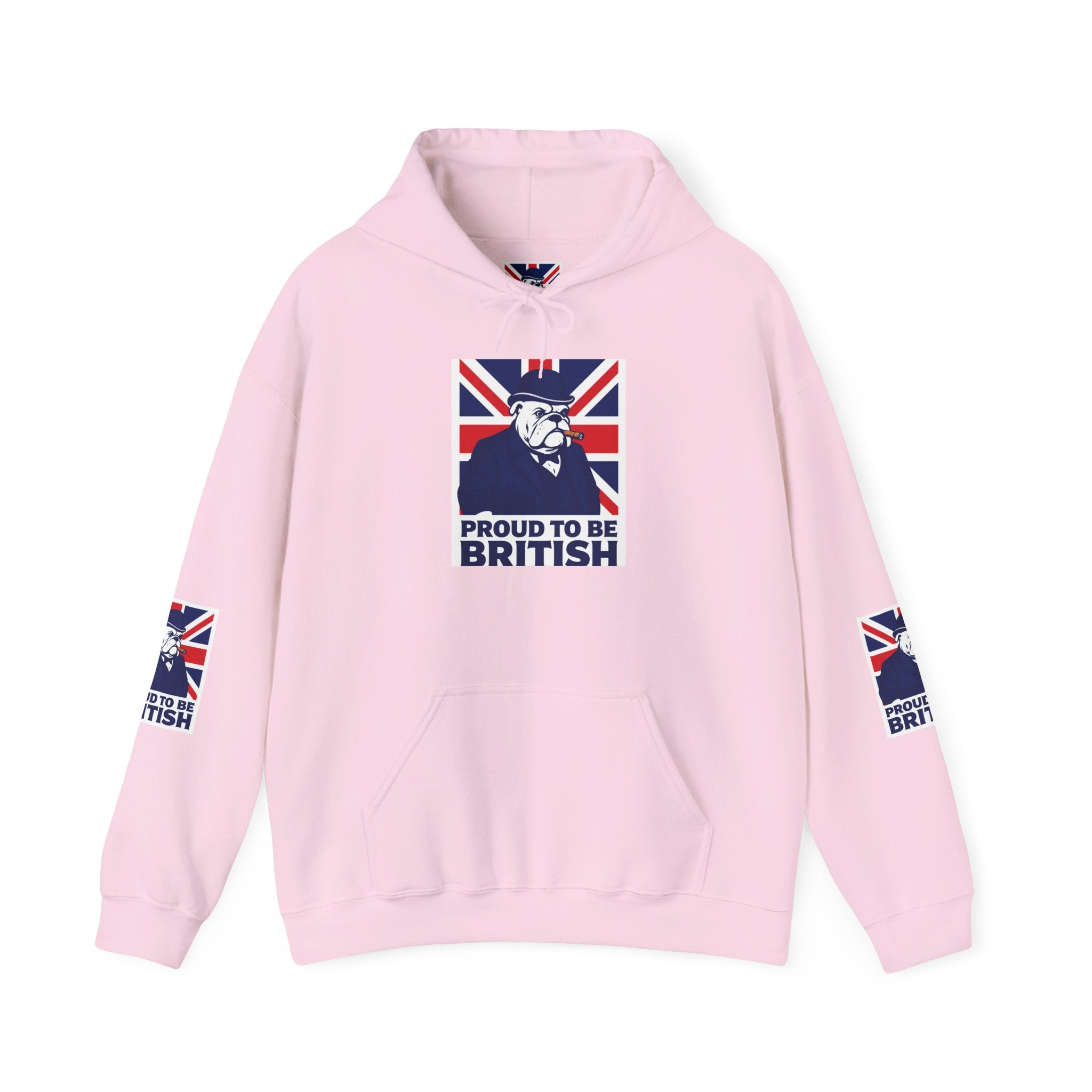 Proud to Be British Hoodie — Union Jack Bulldog Graphic Hooded Sweatshirt