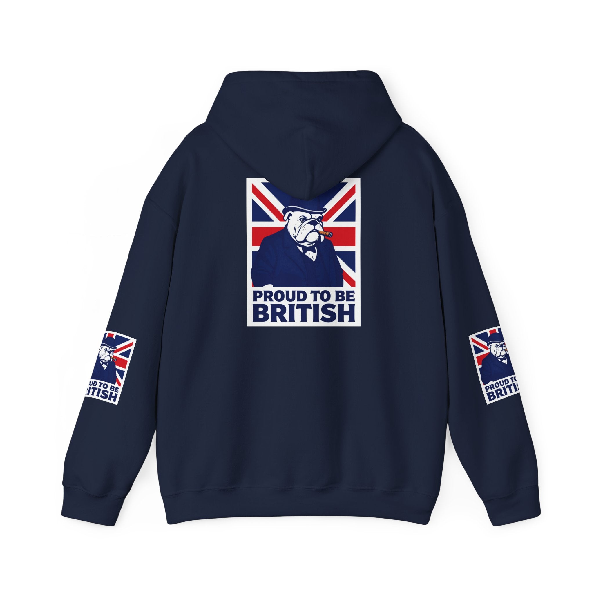 Proud to Be British Hoodie — Union Jack Bulldog Graphic Hooded Sweatshirt