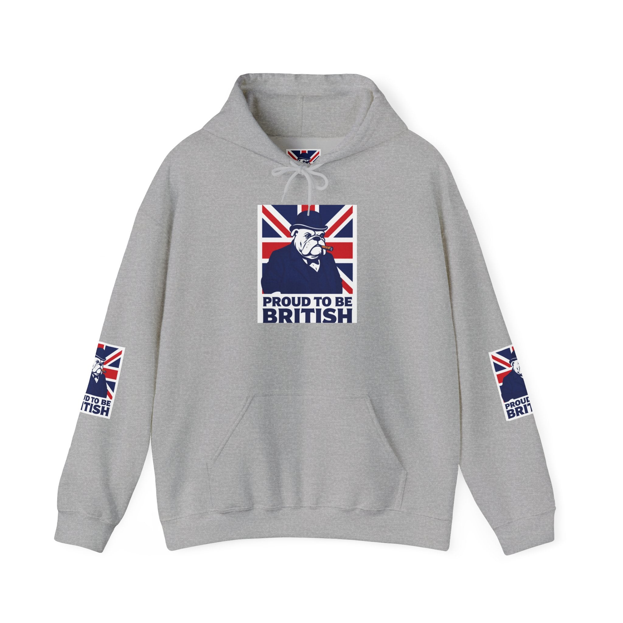 Proud to Be British Hoodie — Union Jack Bulldog Graphic Hooded Sweatshirt
