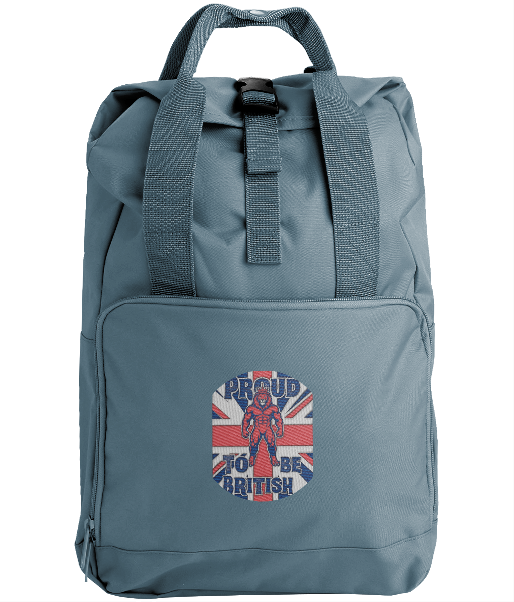 Embroidered Twin Handle Roll-Top Backpack Vintage Lion