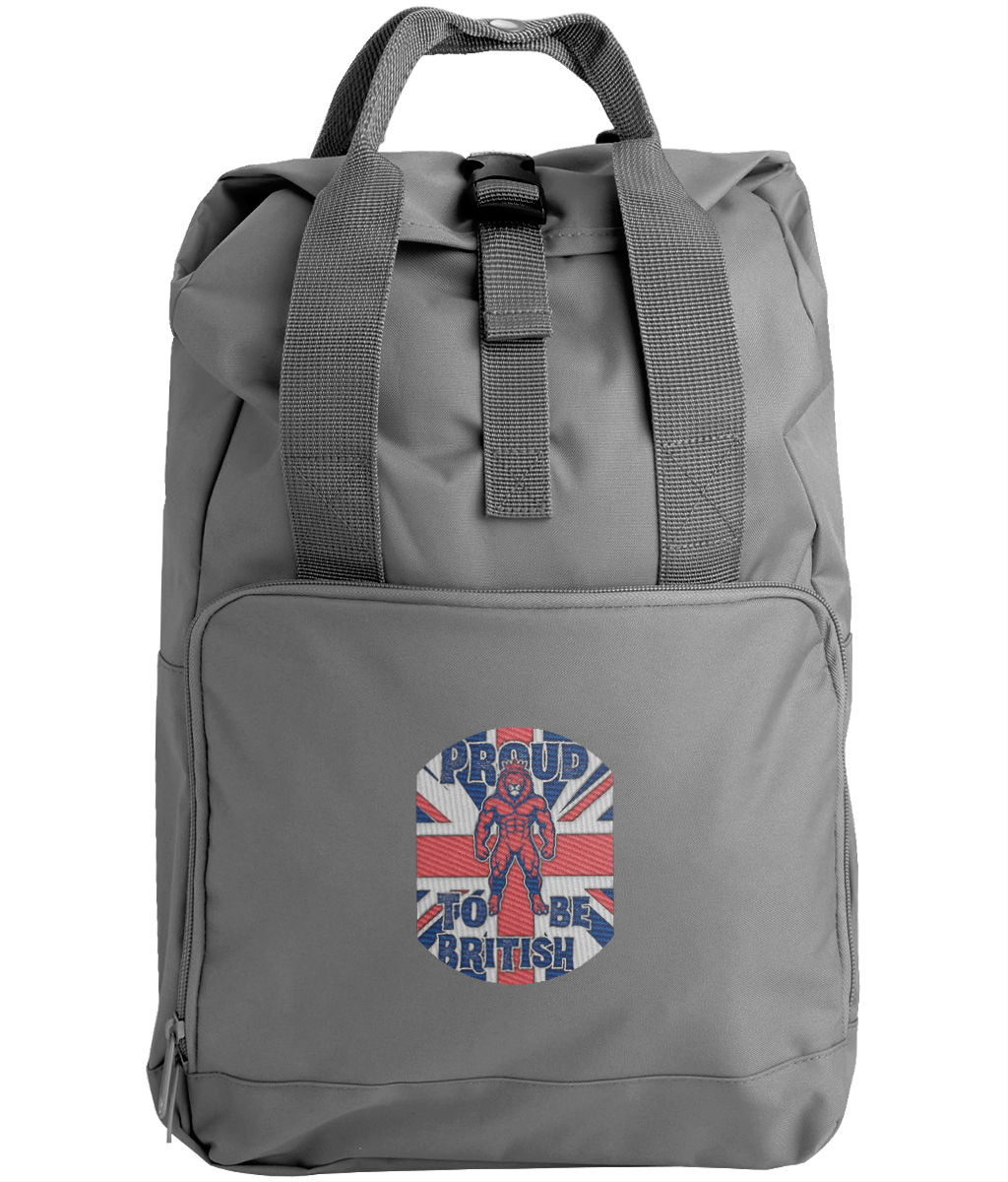 Embroidered Twin Handle Roll-Top Backpack Vintage Lion