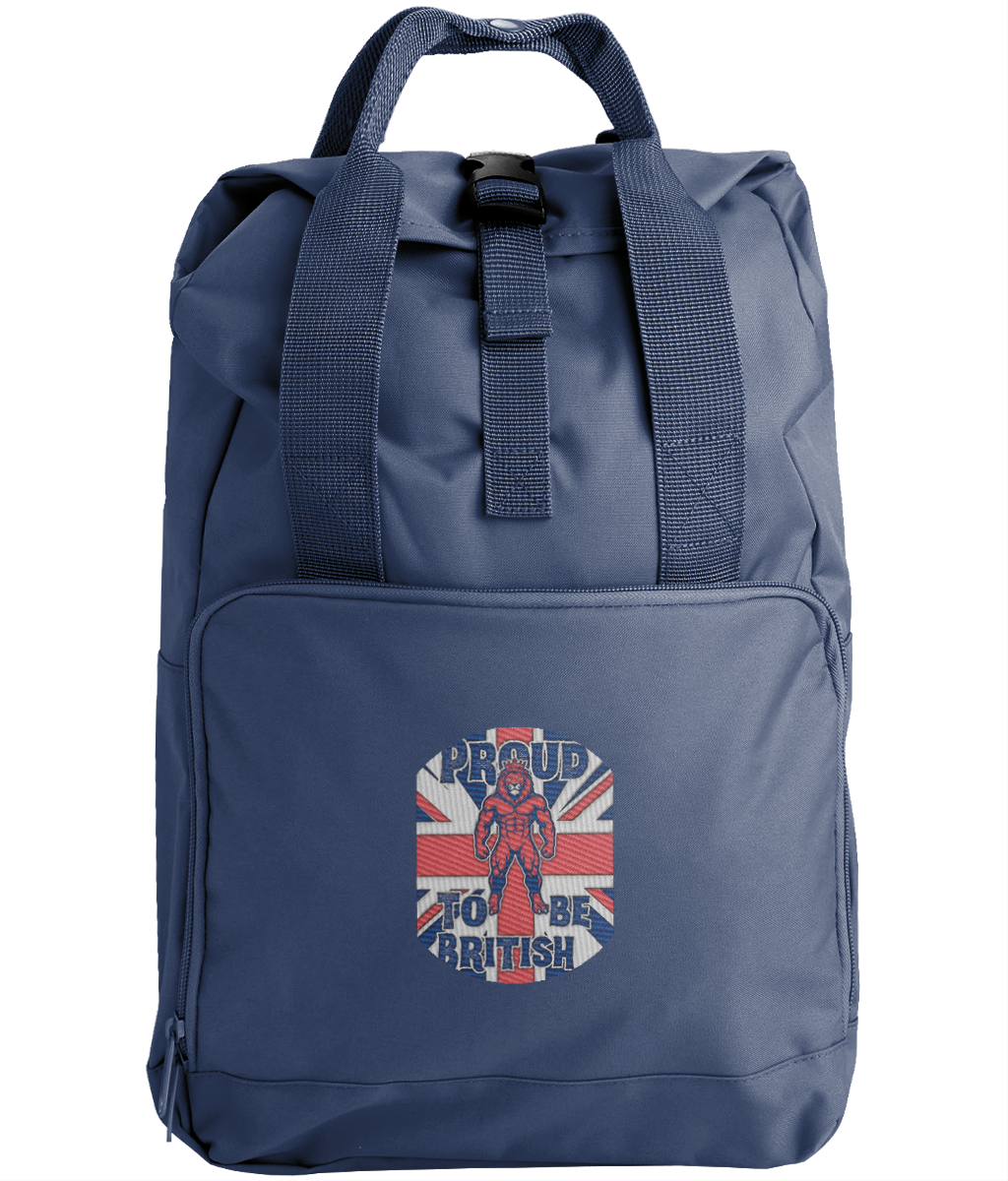 Embroidered Twin Handle Roll-Top Backpack Vintage Lion