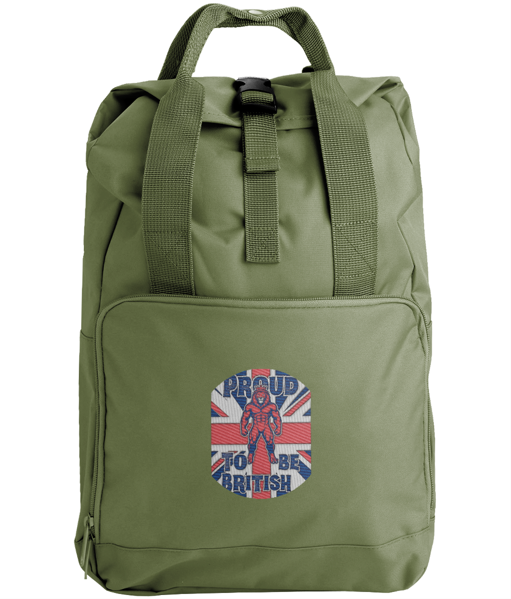 Embroidered Twin Handle Roll-Top Backpack Vintage Lion